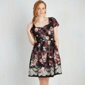 MODCLOTH Floral Plaid Fit and Flare Dress